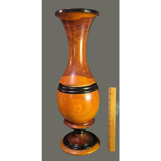 Late 20th Century Vintage Handmade Turned Wood Rustic Two Part Tall 24'' Floor Table Vase For Sale - Image 5 of 10