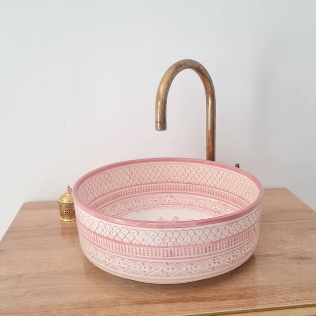 Farmhouse 21st Century Modern Pink Farmhouse Ceramic Washbasin Vessel Sink For Sale - Image 3 of 7