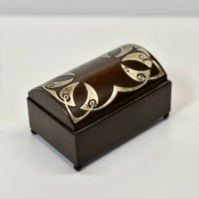 Heintz Art Metal Shop Cigarette Box 4106 Domed Sterling on Bronze Arts & Crafts For Sale - Image 11 of 18