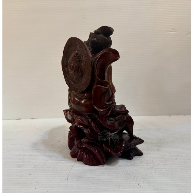 Antique Chinese Wood Carved Fisherman Statue For Sale In New York - Image 6 of 10