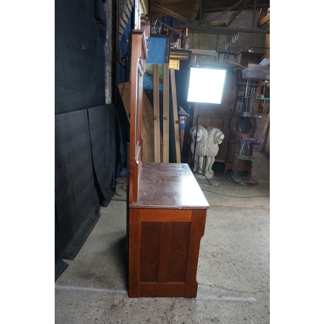Antique Victorian Eastlake Walnut Burl Marble Top Dresser & Mirror Vanity Chest For Sale - Image 14 of 15