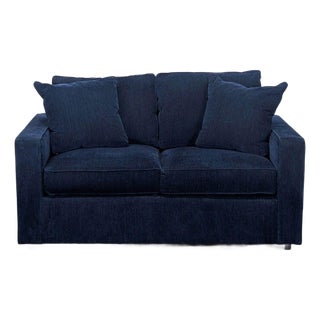 Room and Board York Navy Blue Loveseat - Modern and Comfortable For Sale