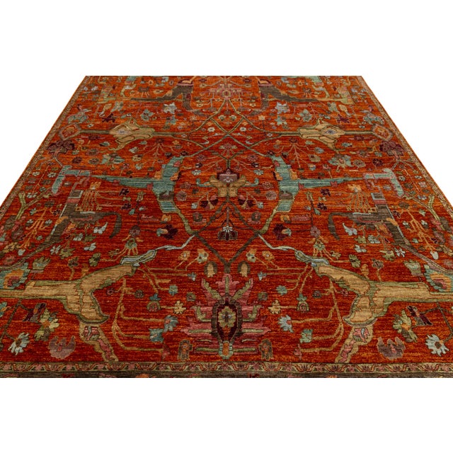 9x12 Modern Bidjar Style Hand-Knotted Rust & Sage Wool Area Rug Persian Motifs For Sale - Image 10 of 11