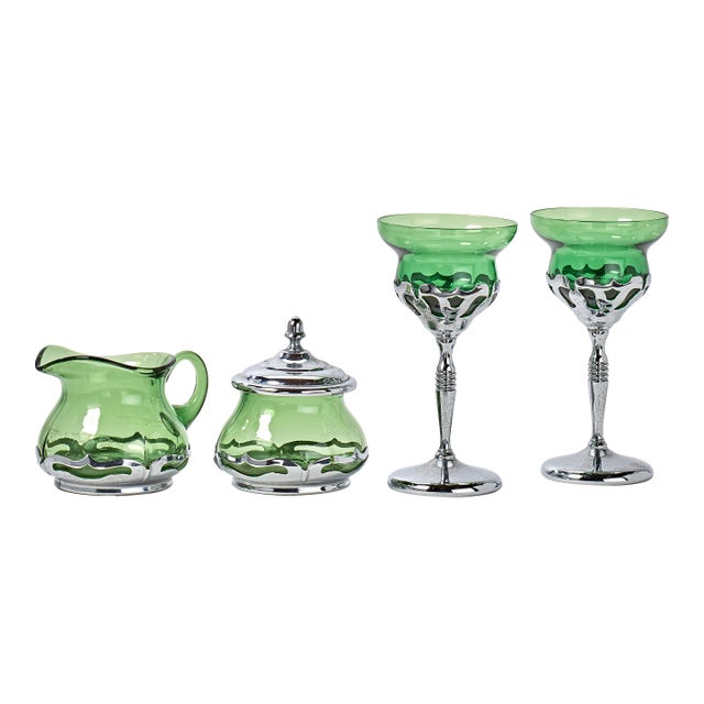 1930s Set of Krome Kraft Barware by Farber Bros - Green For Sale
