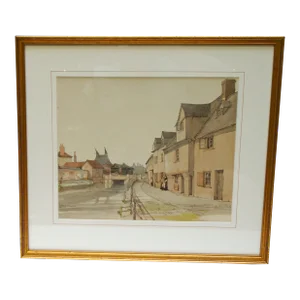 "Fisher Row, Oxford, England - 1924", Original Watercolor Painting, Framed