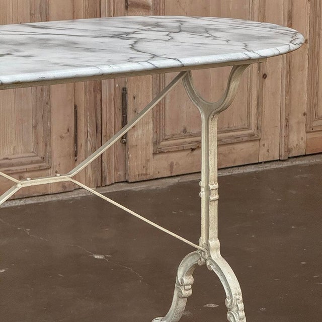 Metal 19th Century French Carrara Marble and Wrought Iron Bistro Table For Sale - Image 7 of 18