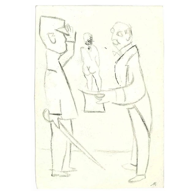 Mino Maccari, Magician, Charcoal Drawing, 1980s For Sale