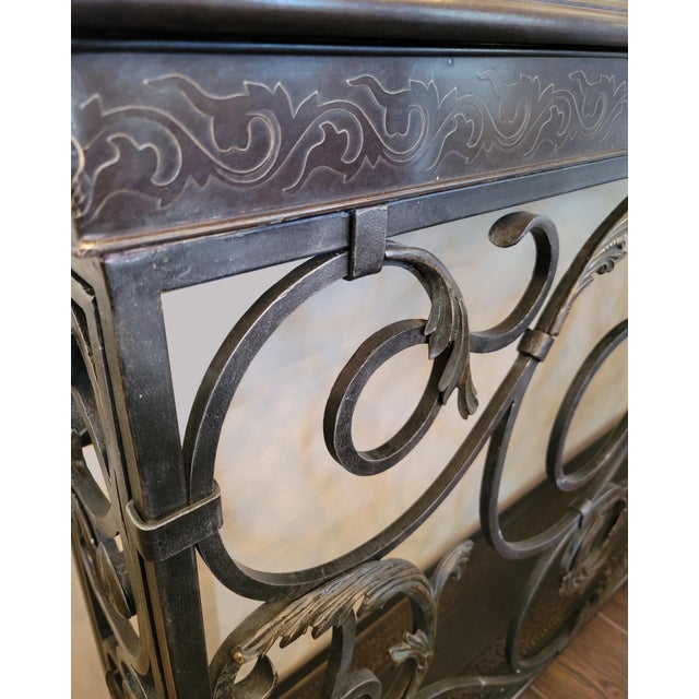 Theodore Alexander Wrought Iron Narrow Console Table Brass Engraved W