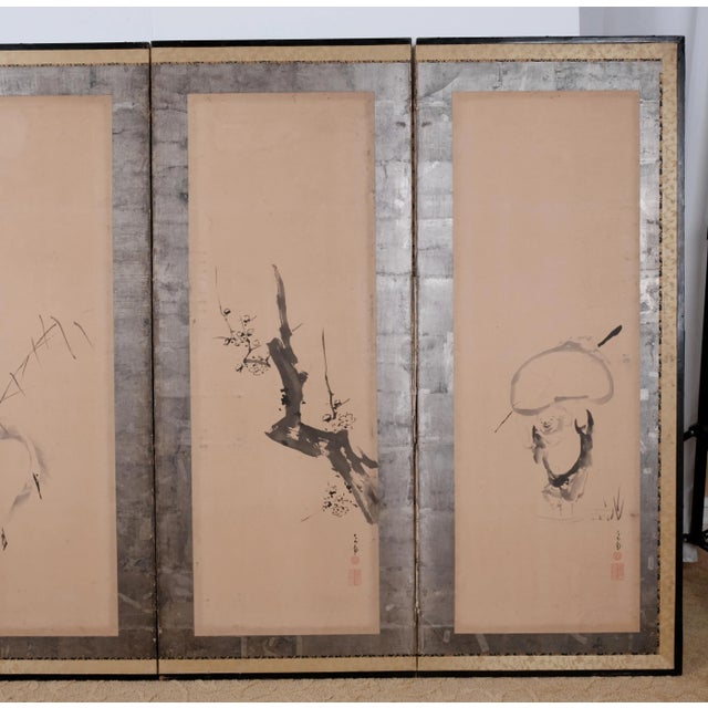 19th Century Japanese Byobu "Wisdom & Nature" 4-Panel Each by Different Artists For Sale In San Diego - Image 6 of 14
