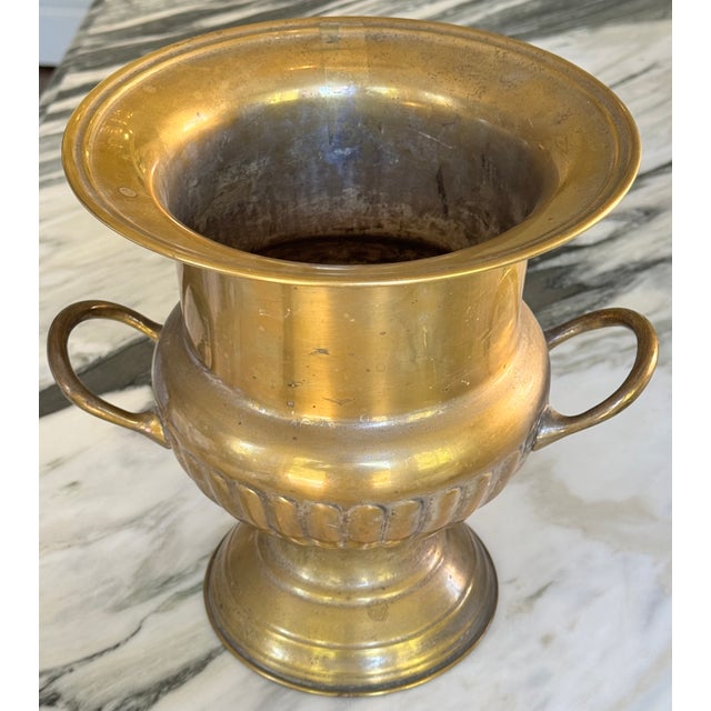 Vintage Neoclassical Brass Finish Urn Shape Vase For Sale - Image 10 of 11