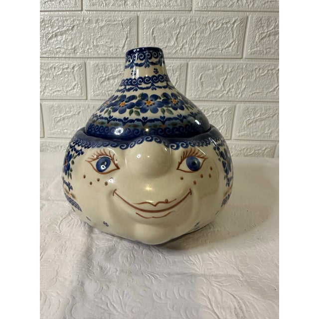 2000 - 2009 Vena Unikat Polish Pottery Face Jar – Hand-Painted & Signed. For Sale - Image 5 of 9