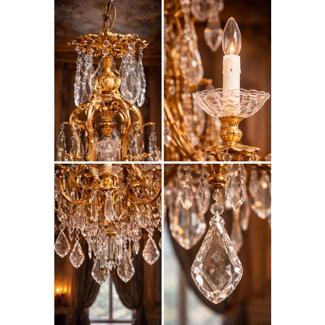 Bronze Mid 20th Century French Louis XVI Gold Bronze Chandelier For Sale - Image 8 of 17