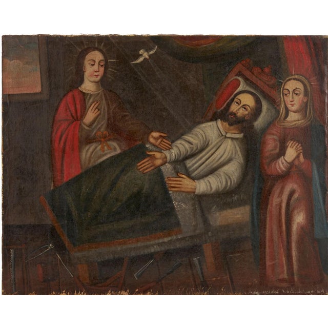 Spanish 19th Century Spanish Colonial Cuzco School Paintings, John the Baptist & Death of Joseph - Set of 2 For Sale - Image 3 of 13