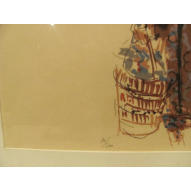 Lithograph by Moshe Gat Late 20th Century "Scene From a Village" Numbered, Framed For Sale - Image 4 of 10