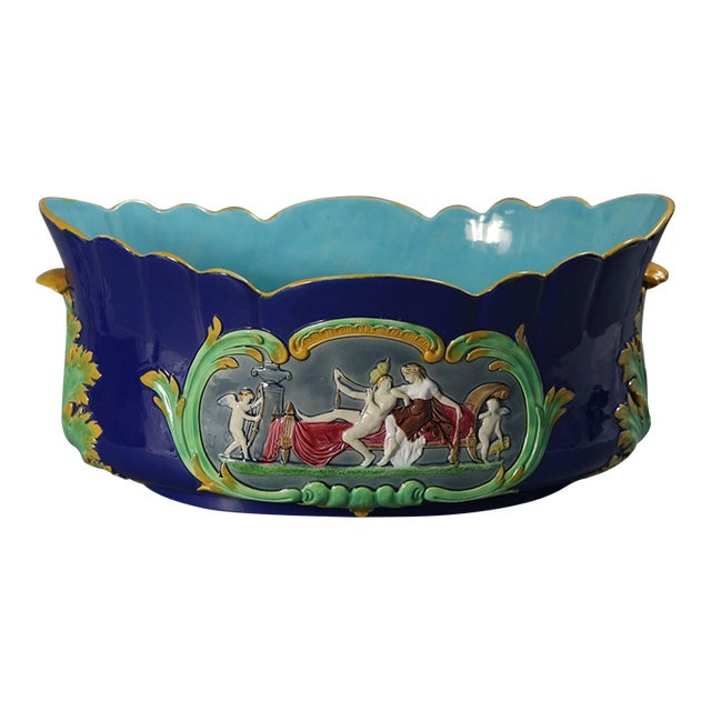 Minton Majolica Cupids Oval Jardiniere For Sale