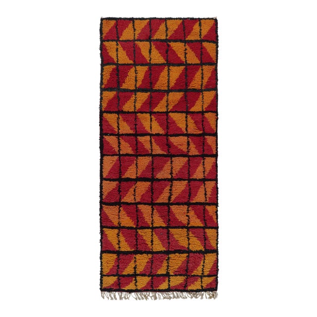 Vintage Moroccan Runner With Gold and Pink Geometric Patterns, From Rug & Kilim For Sale