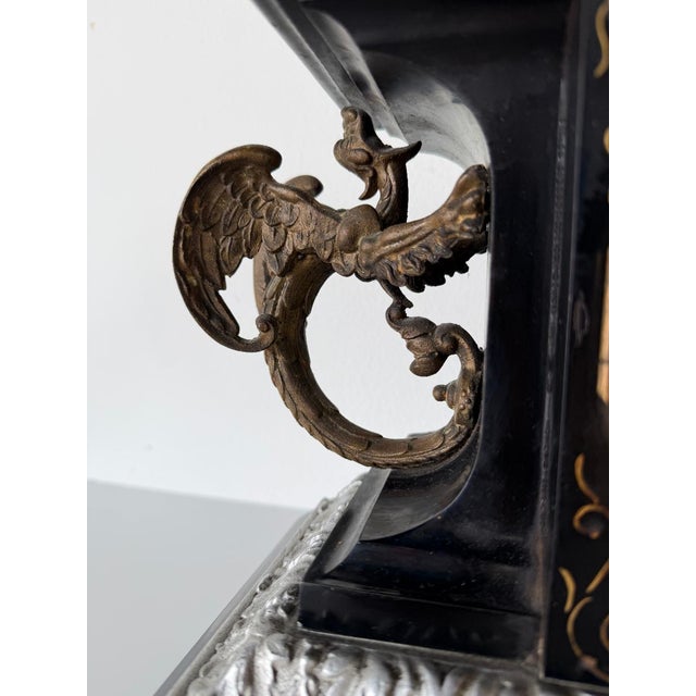 Antique Ansonia “Belgium” Mantel Clock With Gargoyle Mounts, Claw Feet & Original Key For Sale - Image 16 of 17