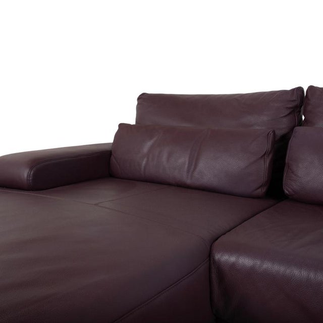Brown Leather Chrome Harry Corner Sofa in Bordeaux Aubergine with Manual Function from Ewald Schillig For Sale - Image 8 of 18