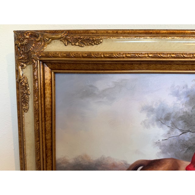 Brown English Fox Hunting Scene Oil Painting on Canvas, Horses & Hounds, Signed Framed For Sale - Image 8 of 10