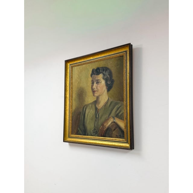 Mid 20th Century Vintage M Meier Original Oil Portrait Woman Canvas Signed Ornate Frame For Sale - Image 5 of 8