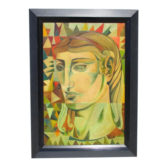 Leon Dusso Modernist Painting of Female Head For Sale