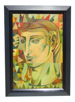 Leon Dusso Modernist Painting of Female Head