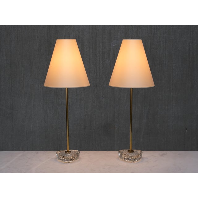 Swedish Modern EAE Table Lamps, Brass, Glass and Pierre Frey Silk, 1950s, Set of 2 For Sale - Image 9 of 11