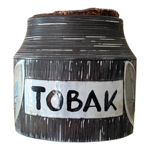 Vintage Italian Tobak Jar With Cork Lid | Mid-Century Modern Pottery Tobacco Canister | Hand-Painted Foliage Motif