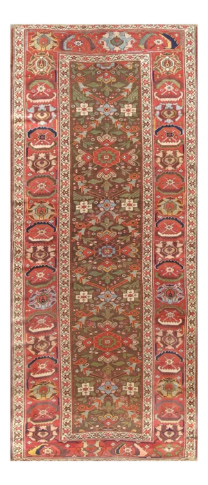Antique N.w. Brown/Rust Runner, 4' 2" X 9' 5"