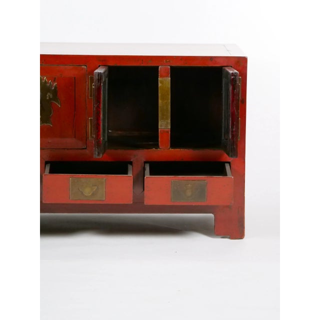 Mid 19th Century Chinese Red-Lacquered Sideboard / Low Center Table / Four Drawers For Sale - Image 5 of 13