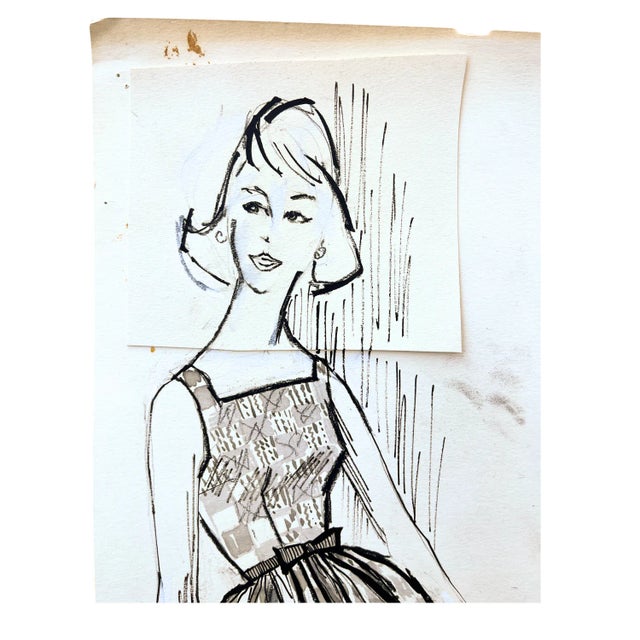 Mid-Century Fashion Illustration Sketch, 1960 — Original Advertising Magazine Art For Sale In Dallas - Image 6 of 7
