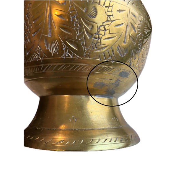 Vintage MCM Etched Brass Vase With Floral and Geometric Patterns From India For Sale In Milwaukee - Image 6 of 7