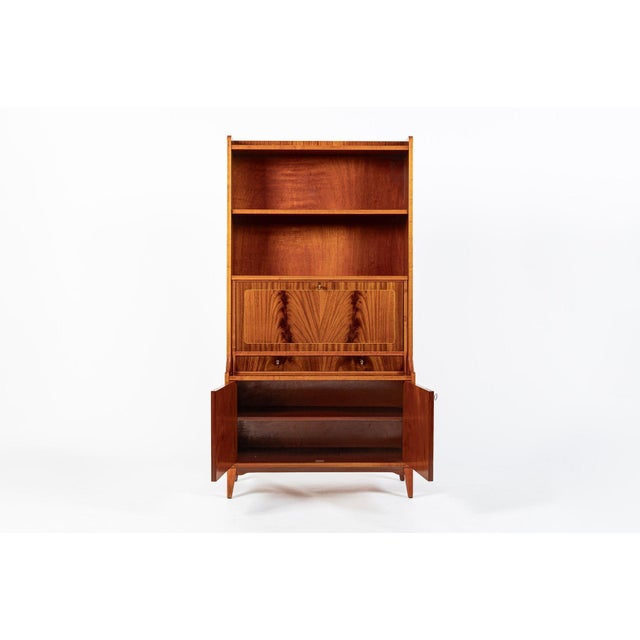 Mid-Century Modern Scandinavian Modern Figured Mahogany Secretary Bookcase Cabinet 1960s For Sale - Image 3 of 17