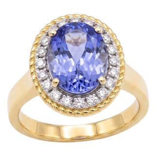Natural Tanzanite 4cts & Diamond 0.30cts Ring in 18k Gold For Sale