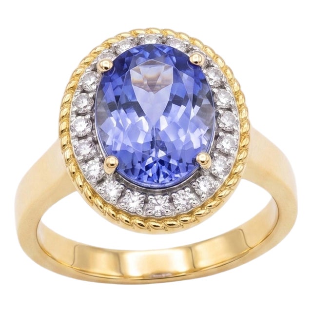 Natural Tanzanite 4cts & Diamond 0.30cts Ring in 18k Gold For Sale