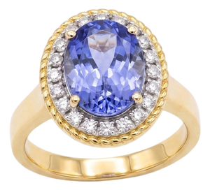 Natural Tanzanite 4cts & Diamond 0.30cts Ring in 18k Gold