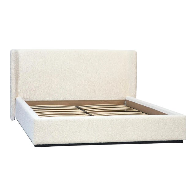 Contemporary Cream Boucle Upholstered King Size Bed Chairish