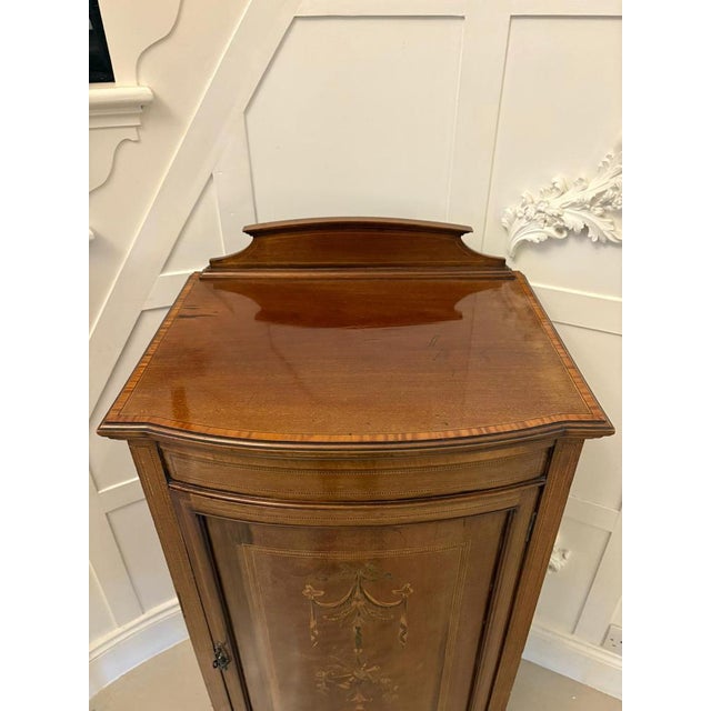 Brown Antique Edwardian Mahogany Inlaid Bow Fronted Side Cabinet, 1900 For Sale - Image 8 of 12