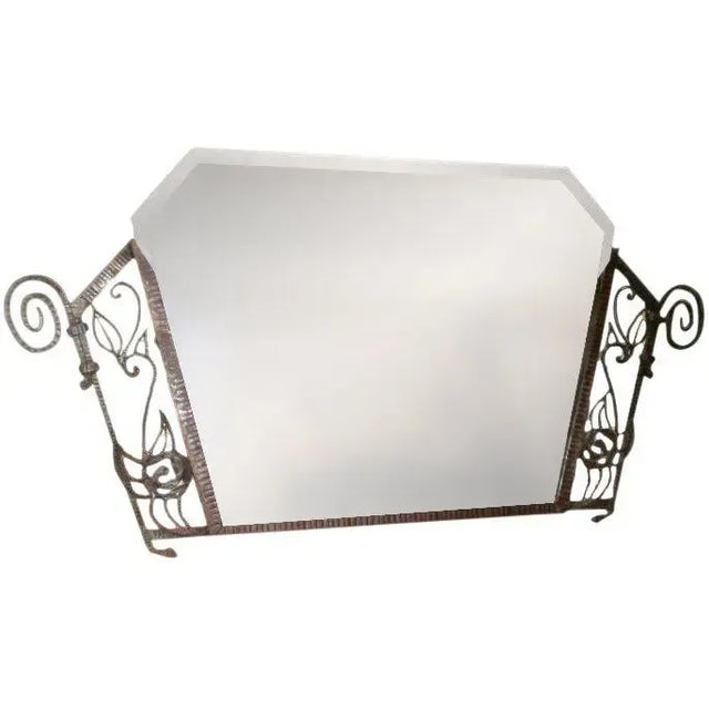 1930s French Art Deco Wrought Iron Beveled Mirror After Edgar Brandt For Sale In Houston - Image 6 of 7