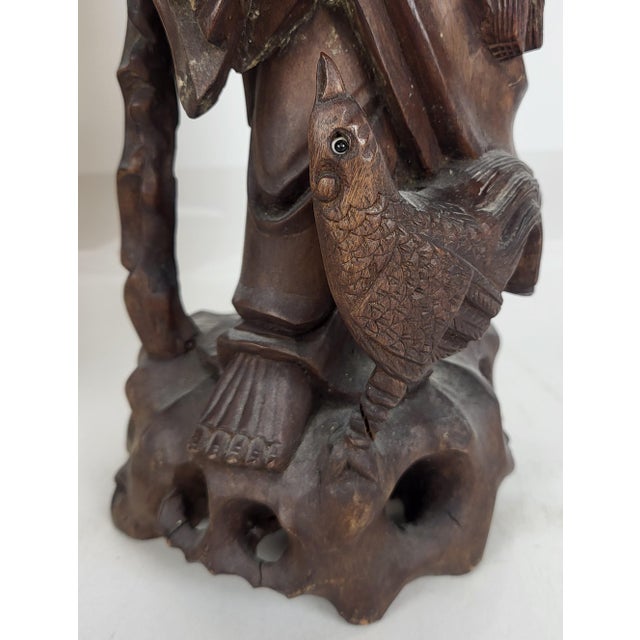 Pair of Large Antique Chinese Li Tieguai Carved Wood Figures W. Glass Eyes For Sale - Image 11 of 14