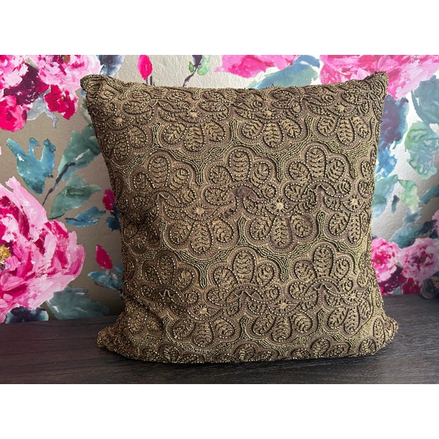 2010s Global Views Gold Bead Throw Pillows - a Pair For Sale - Image 5 of 11