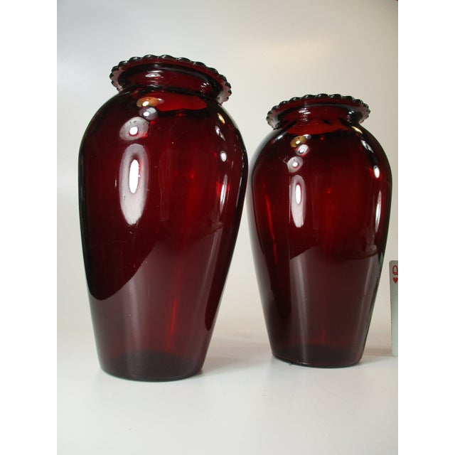 Mid 20th Century Pair Vintage Red Glass Vases For Sale - Image 5 of 18