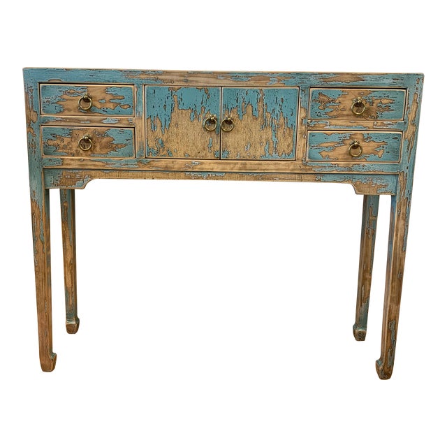 Lillys Living Aqua Crackle Distressed Console Table Chairish