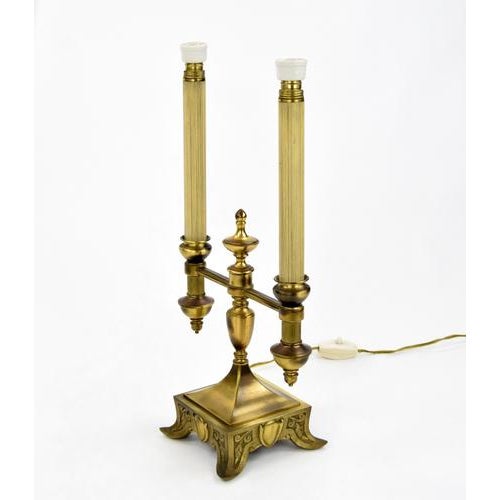 1940s Brass Table Lamp with Floral Shade For Sale - Image 3 of 7