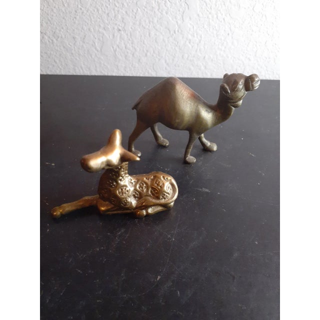 1970s Vintage Solid Brass Miniature Camel & Giraffe Figurines- Set of 2 For Sale - Image 5 of 5