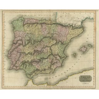 Antique Map of Spain and Portugal, 1815 For Sale