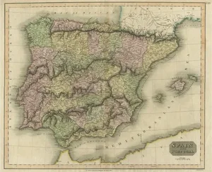 Antique Map of Spain and Portugal, 1815