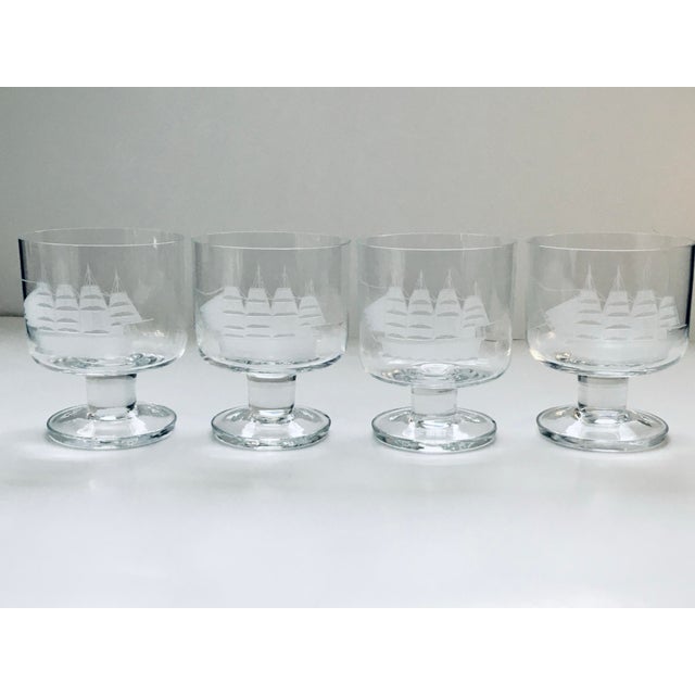 Glass Mid 20th Century Etched Ship Glasses - Set of Four For Sale - Image 7 of 7