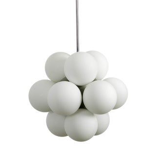 Space Age Atomic Metal Ceiling Lamp with 12 Glass Spheres in Light Gray from Kaiser Leuchten For Sale