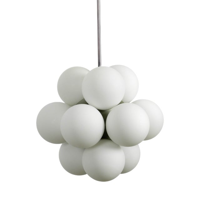 Space Age Atomic Metal Ceiling Lamp with 12 Glass Spheres in Light Gray from Kaiser Leuchten For Sale